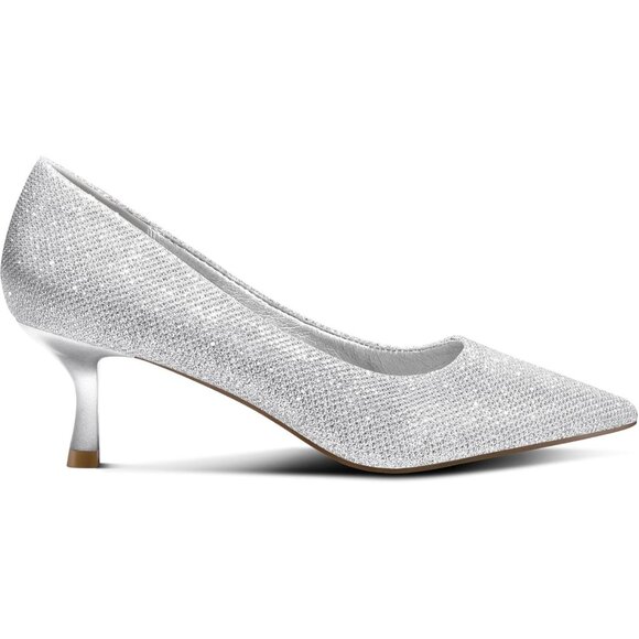 Women's Silver Pumps 2 inch Kitten Heel Pointed Toe Low Heel   Dress Shoes - Picture 3 of 7